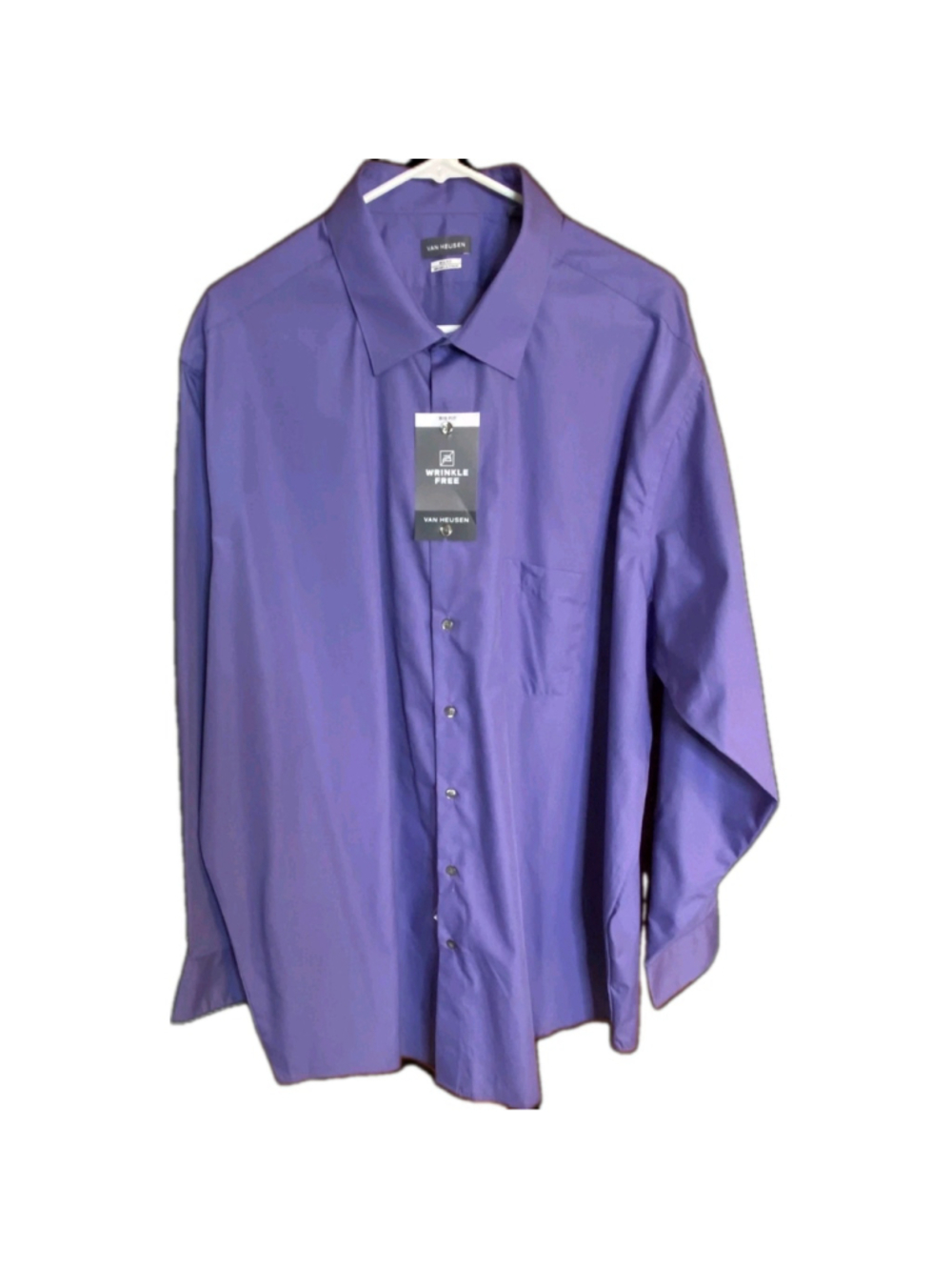 Van Heusen Dress Shirt Men 19 34/35 Purple Ultra Wrinkle Free Big Fit Stretch